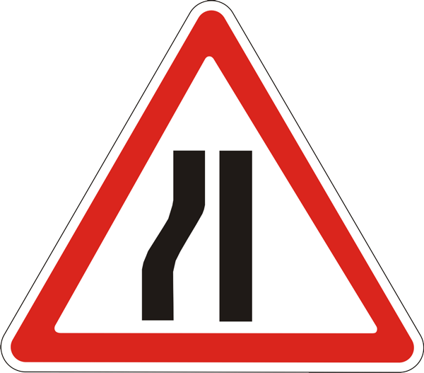 Предупреждающий дорожный знак 1.5.3 Сужение дороги